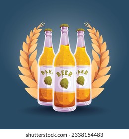 Oktoberfest realistic beer vector badge design in dark blue background