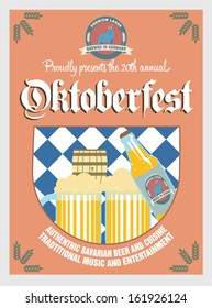 Oktoberfest Retro Poster - Beer Mugs, Bottle, Barrel, Typography, Label and other related vector elements