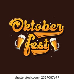 Letras dibujadas a mano estilo retro de Oktoberfest con ilustración de vector de taza de cerveza. Oktoberfest celebra el festival tradicional alemán en octubre. Logo de la tipografía del Oktoberfest 2023.