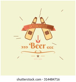 Oktoberfest retro style label, badge and logo. Beer festival  invitations, advertising or other design and place for text. Vector illustration. 