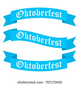 Oktoberfest ribbon banners in bavarian colors vector set. Bavaria festival white and blue Oktoberfest ribbon.