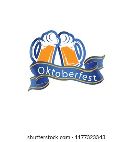 Oktoberfest Ribbon Two Glasses Of Beer Vector Image

