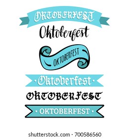 Oktoberfest ribbons collection for beer festival flyer and poster. Vector hand written calligraphy set for brewery label or badge.