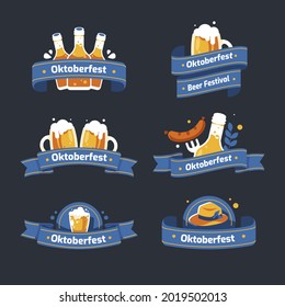 Oktoberfest Ribbons Collection With Beer, Hat, And Sausage. Beer Festival. Graphics Collection. Vector Illustration.