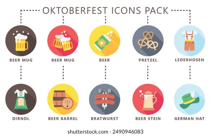 Oktoberfest rounded multi color icons pack, related to German traditional festival. vector EPS 10.