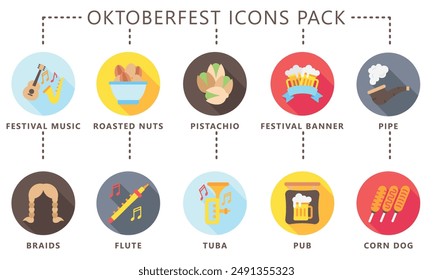 Oktoberfest redondeado multi color iconos pack, relacionado con el festival tradicional alemán. Vector EPS 10.