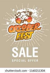 Oktoberfest Sale design. Beer Festival vector banner. Vector illustration of Bavarian festival design. Lettering typography for logo, poster, card, postcard, menu. Vector illustration