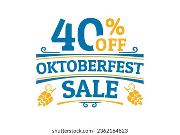 Oktoberfest sale icon, logo or label. 40% price off sign. Beer festival promotion emblem, banner or poster design element. Vector illustration.