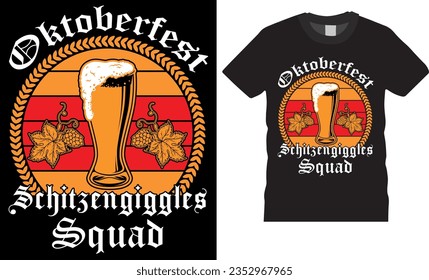 Oktoberfest Schitzengiggles Squad T-Shirt Design Vektorvorlage. Genießen Sie diesen Druck und trinken Sie Bier mit Ihrem Lieblingsbier. Oktoberfest Schitzengiggle Squad Bayerisches Festival Men Women T-Shirt