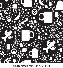 Oktoberfest Seamless Pattern. Black White Beer Festival Ornament for print, cloth, wallpaper, backdrop. Vector