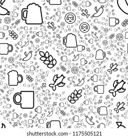 Oktoberfest Seamless Pattern. Black White Beer Festival Ornament for print, cloth, wallpaper, backdrop. Vector