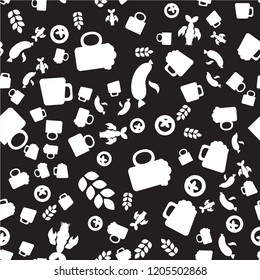 Oktoberfest Seamless Pattern. Black white Beer Festival Ornament for print, cloth, wallpaper, backdrop. Vector