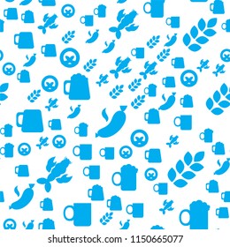 Oktoberfest Seamless Pattern. Blue Beer Festival Ornament for print, cloth, wallpaper, backdrop. Vector