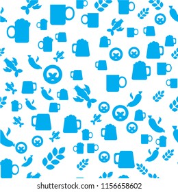 Oktoberfest Seamless Pattern. Blue White Beer Festival Ornament for print, cloth, wallpaper, backdrop. Vector
