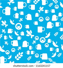 Oktoberfest Seamless Pattern. Blue White Beer Festival Ornament for print, cloth, wallpaper, backdrop. Vector