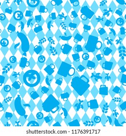 Oktoberfest Seamless Pattern. Blue White Beer Festival Ornament for print, cloth, wallpaper, backdrop. Vector