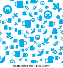 Oktoberfest Seamless Pattern. Blue white Beer Festival Ornament for print, cloth, wallpaper, backdrop. Vector