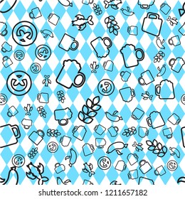 Oktoberfest Seamless Pattern. Blue white Beer Festival Ornament for print, cloth, wallpaper, backdrop. Vector