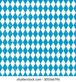 Oktoberfest seamless pattern with blue and white rhombus, flag of Bavaria, vector old diamonds background with cracks and dust