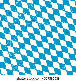 Oktoberfest seamless pattern with blue and white rhombus  disposed diagonally, flag of Bavaria, vector old diamonds background with cracks and dust