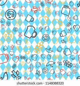 Oktoberfest Seamless Pattern. Colorful Beer Festival Ornament for print, cloth, wallpaper, backdrop. Vector