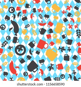 Oktoberfest Seamless Pattern. Colorful Beer Festival Ornament for print, cloth, wallpaper, backdrop. Vector