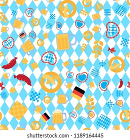 Oktoberfest Seamless Pattern. Colorful Beer Festival Ornament for print, cloth, wallpaper, backdrop. Vector
