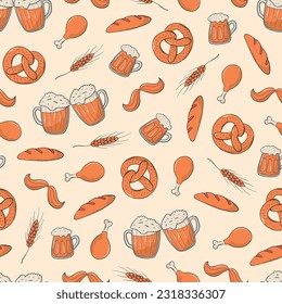Oktoberfest seamless pattern with doodles for wrapping paper, backgrounds, wallpaper, scrapbooking, packaging, textile prints, etc. EPS 10