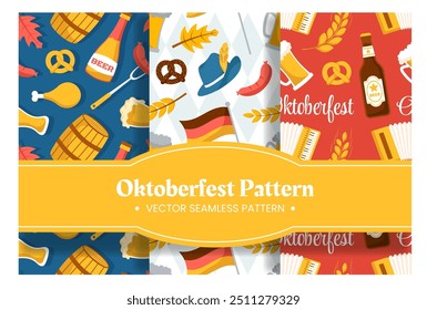 Oktoberfest Seamless Pattern with Festive Flat Cartoon Illustrations