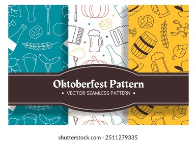 Oktoberfest Seamless Pattern with Festive Flat Cartoon Illustrations