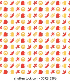 Oktoberfest seamless pattern. Food and drink. Beer festival. Vector