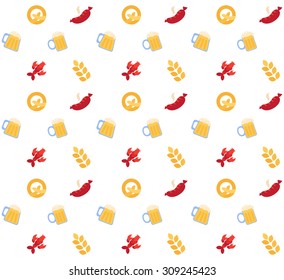 Oktoberfest seamless pattern. Food and drink. Beer festival. Vector