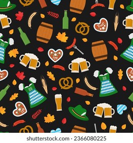 Oktoberfest seamless pattern. German beer festival background Vector template for fabric, textile, wallpaper, wrapping paper, etc