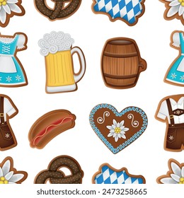 oktoberfest seamless pattern with gingerbread cookies. german beer festival seamless texture