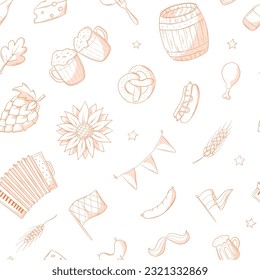 oktoberfest patrón sin fisuras con doodles dibujados a mano para papel de pared, papel de embalaje, scrapbooking, impresiones textiles, embalaje, etc. EPS 10