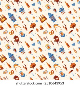 Oktoberfest seamless surface pattern. Beer festival icon pattern design on light background.