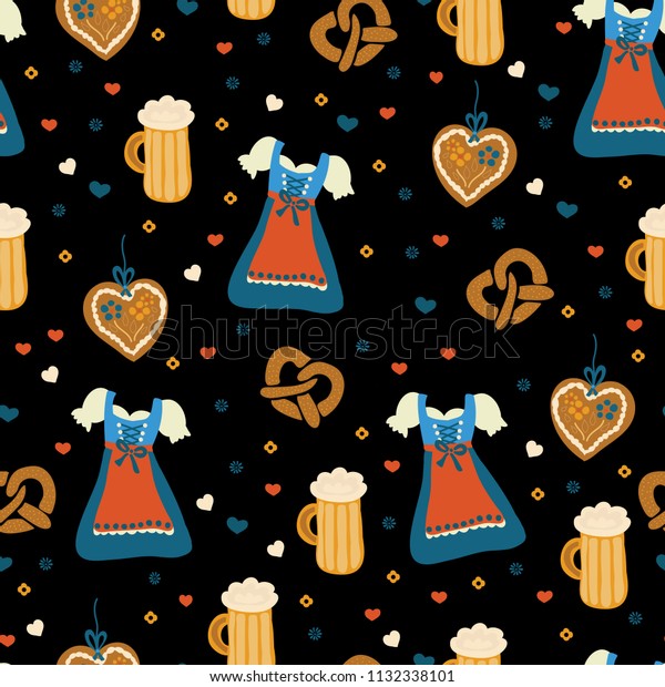 Oktoberfest Seamless Vector Pattern Dirndl Dress Stock Vector Royalty Free