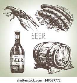 Oktoberfest set of beer. Hand drawn illustrations	