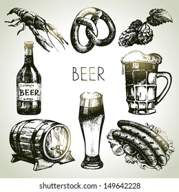 Oktoberfest set of beer. Hand drawn illustrations 