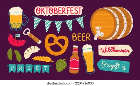 Oktoberfest set flat design isolated dark vector