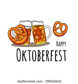Oktoberfest set. Hand drawn Vector illustration of oktoberfest attributes. Pub menu.