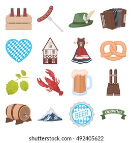 Oktoberfest set icons in cartoon style. Big collection of Oktoberfest vector illustration symbol.