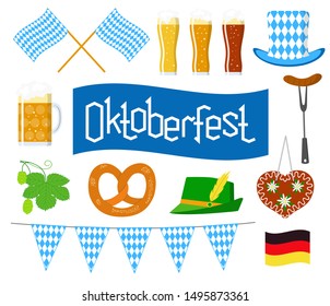 Oktoberfest set of traditional symbols, design elements, vector illustration