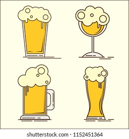 Oktoberfest. Set of vector flat beer icons. Beer bottle, glass, pint. Vector flat illustration. Simple set of beer icons of oktoberfest.