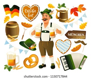 Oktoberfest set vector illustration isolated on a white background.