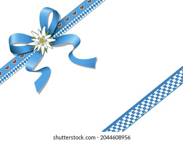 Oktoberfest side border with ribbon bow, edelweiss, Bavarian rhombus and gingerbread hearts,
Vector illustration isolated on white background
