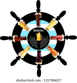 Oktoberfest sign on the wheel. different Beers