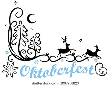 Oktoberfest Silhouette with deer, edelweiss and pretzel.