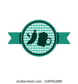 Oktoberfest simple green ribbon with beer mug and sausage for banner and headline. Vector