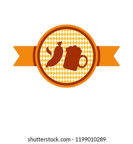 Oktoberfest simple green ribbon with beer mug and sausage for banner and headline. Vector